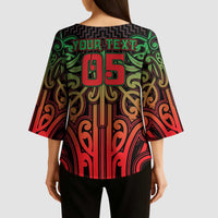Custom Aotearoa Tuhoe Kimono Sleeve Blouse Maori Tribal Pattern Mix Poutama