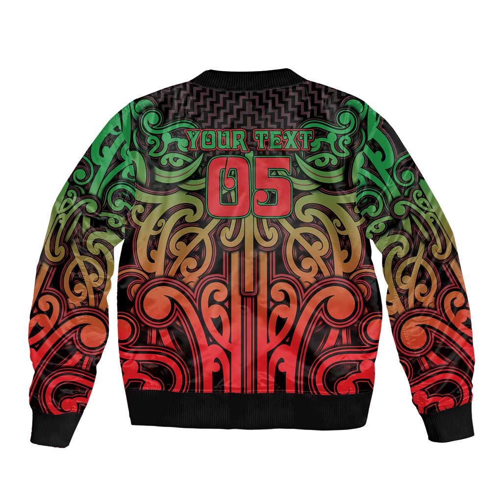 Custom Aotearoa Tuhoe Sleeve Zip Bomber Jacket Maori Tribal Pattern Mix Poutama