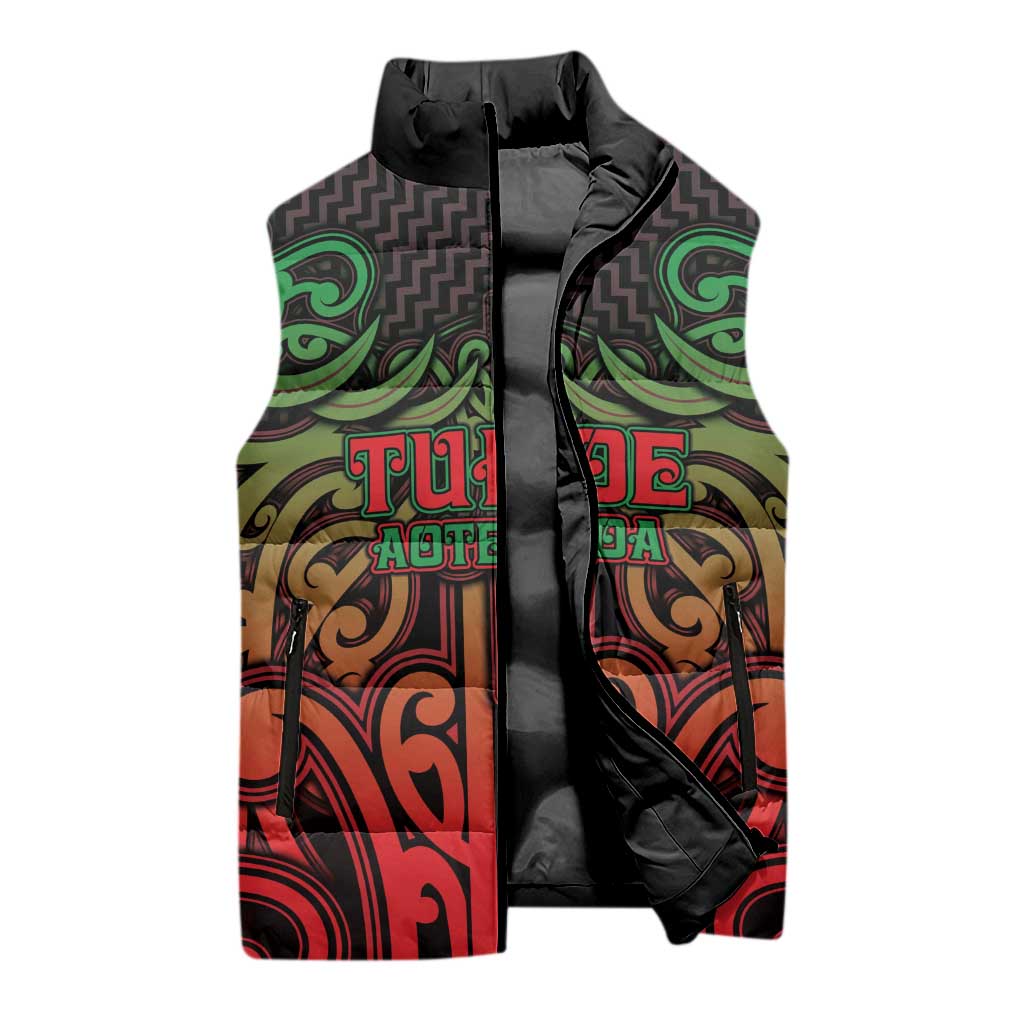 Custom Aotearoa Tuhoe Sleeveless Puffer Jacket Maori Tribal Pattern Mix Poutama