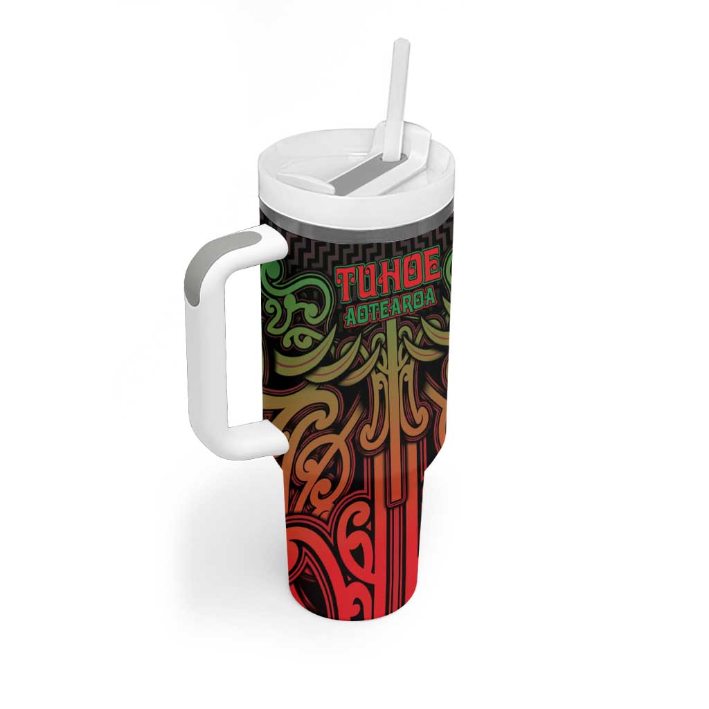 Custom Aotearoa Tuhoe Tumbler With Handle Maori Tribal Pattern Mix Poutama