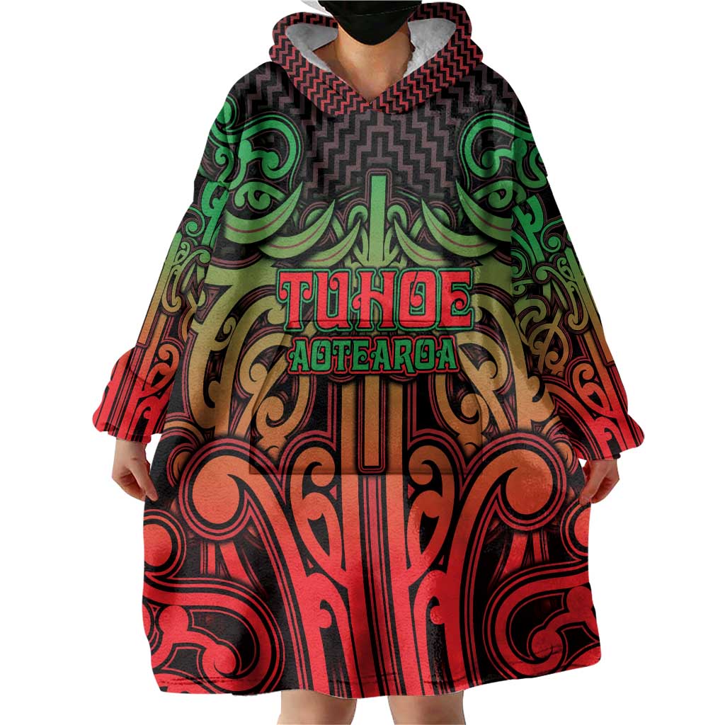 Custom Aotearoa Tuhoe Wearable Blanket Hoodie Maori Tribal Pattern Mix Poutama