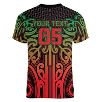 Custom Aotearoa Tuhoe Women V-Neck T-Shirt Maori Tribal Pattern Mix Poutama