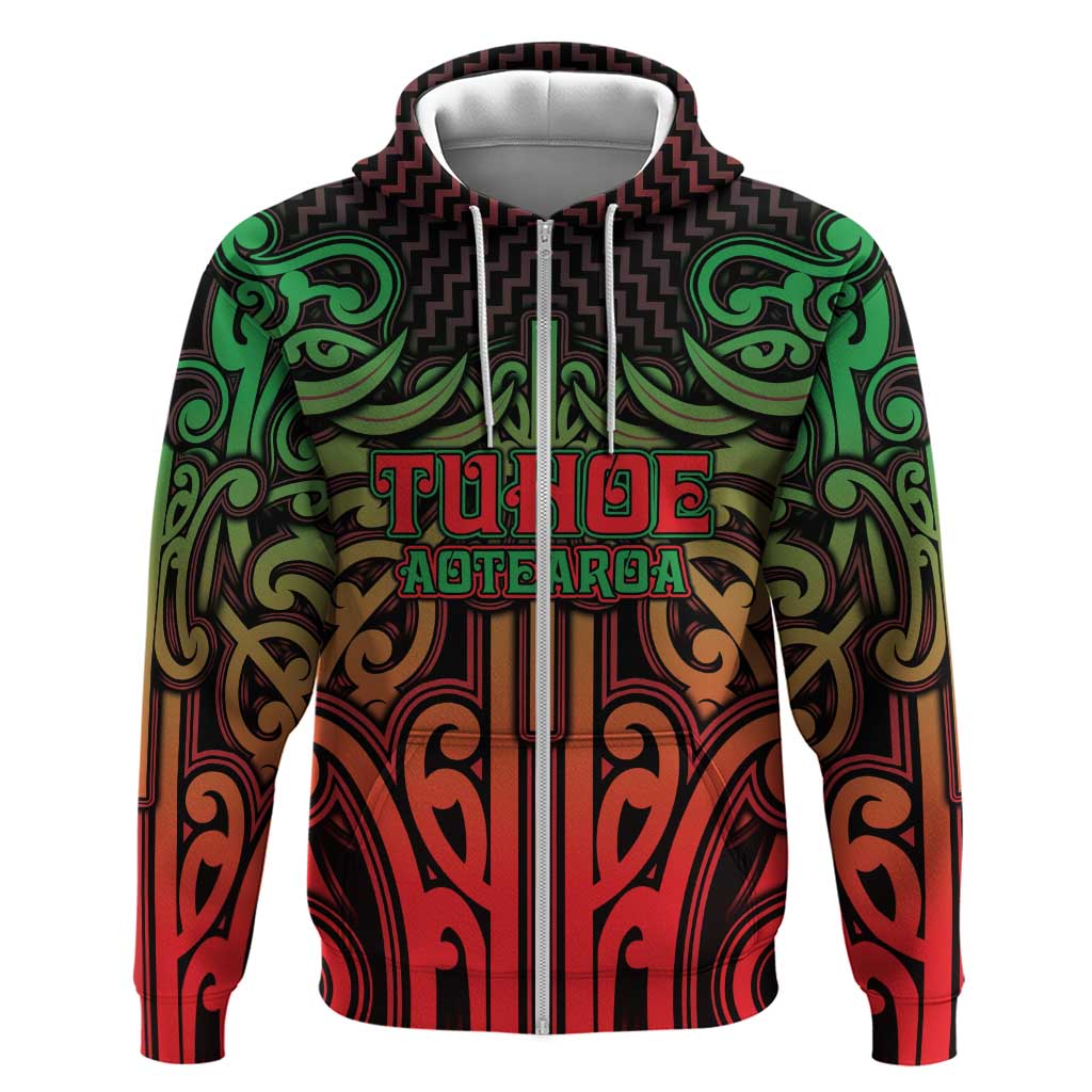 Custom Aotearoa Tuhoe Zip Hoodie Maori Tribal Pattern Mix Poutama