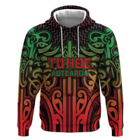 Custom Aotearoa Tuhoe Zip Hoodie Maori Tribal Pattern Mix Poutama