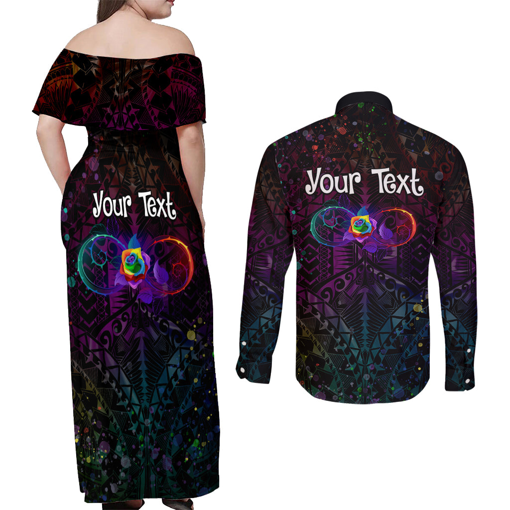 I See Your True Colors Personalised Couples Matching Off Shoulder Maxi Dress and Long Sleeve Button Shirt Autism Awareness