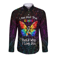 I See Your True Colors Personalised Long Sleeve Button Shirt Autism Awareness