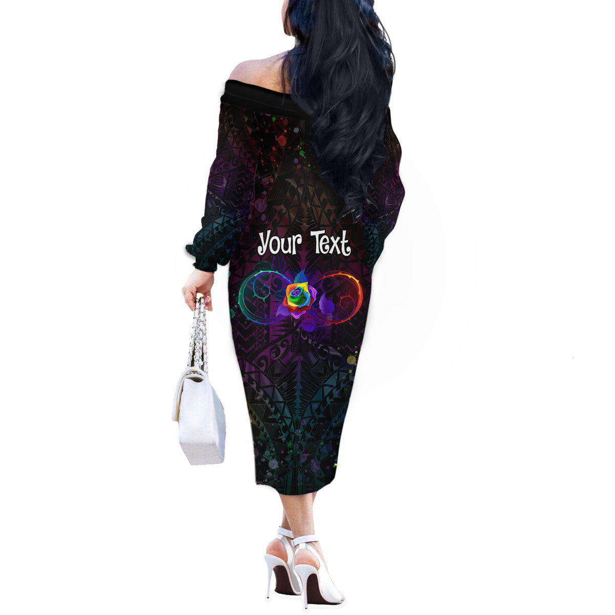I See Your True Colors Personalised Off The Shoulder Long Sleeve Dress Autism Awareness