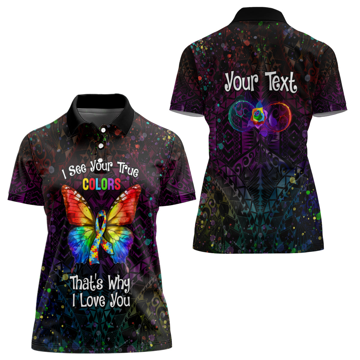 I See Your True Colors Personalised Women Polo Shirt Autism Awareness