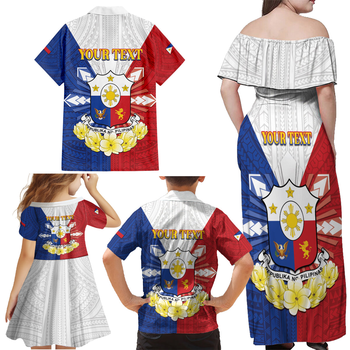 Personalised Philippines Independence Day Family Matching Off Shoulder Maxi Dress and Hawaiian Shirt Maligayang Araw ng Kalayaan Filipino Carabao