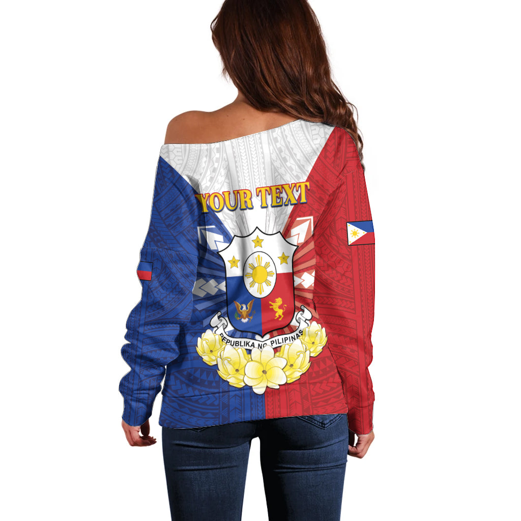 Personalised Philippines Independence Day Off Shoulder Sweater Maligayang Araw ng Kalayaan Filipino Carabao