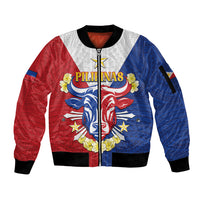 Personalised Philippines Independence Day Sleeve Zip Bomber Jacket Maligayang Araw ng Kalayaan Filipino Carabao