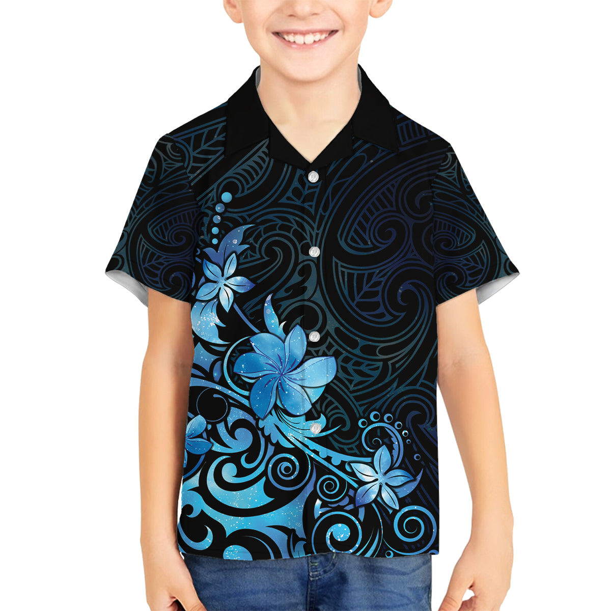 Matariki New Zealand Family Matching Long Sleeve Bodycon Dress and Hawaiian Shirt Maori Pattern Blue Galaxy LT05 Son's Shirt Blue - Polynesian Pride