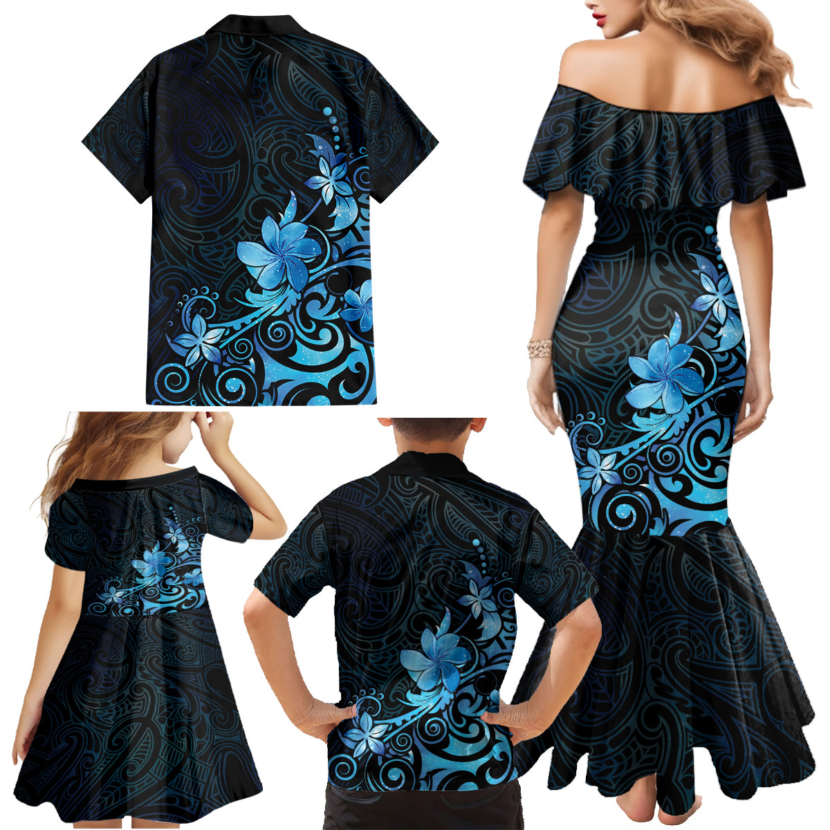 Matariki New Zealand Family Matching Mermaid Dress and Hawaiian Shirt Maori Pattern Blue Galaxy LT05 - Polynesian Pride