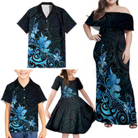 Matariki New Zealand Family Matching Off Shoulder Maxi Dress and Hawaiian Shirt Maori Pattern Blue Galaxy LT05 - Polynesian Pride