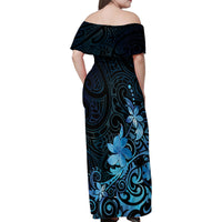 Matariki New Zealand Family Matching Off Shoulder Maxi Dress and Hawaiian Shirt Maori Pattern Blue Galaxy LT05 - Polynesian Pride