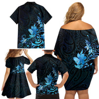 Matariki New Zealand Family Matching Off Shoulder Short Dress and Hawaiian Shirt Maori Pattern Blue Galaxy LT05 - Polynesian Pride