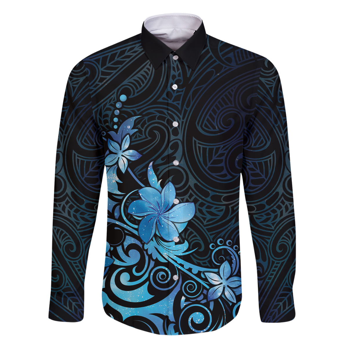 Matariki New Zealand Family Matching Off Shoulder Short Dress and Hawaiian Shirt Maori Pattern Blue Galaxy LT05 Dad's Shirt - Long Sleeve Blue - Polynesian Pride