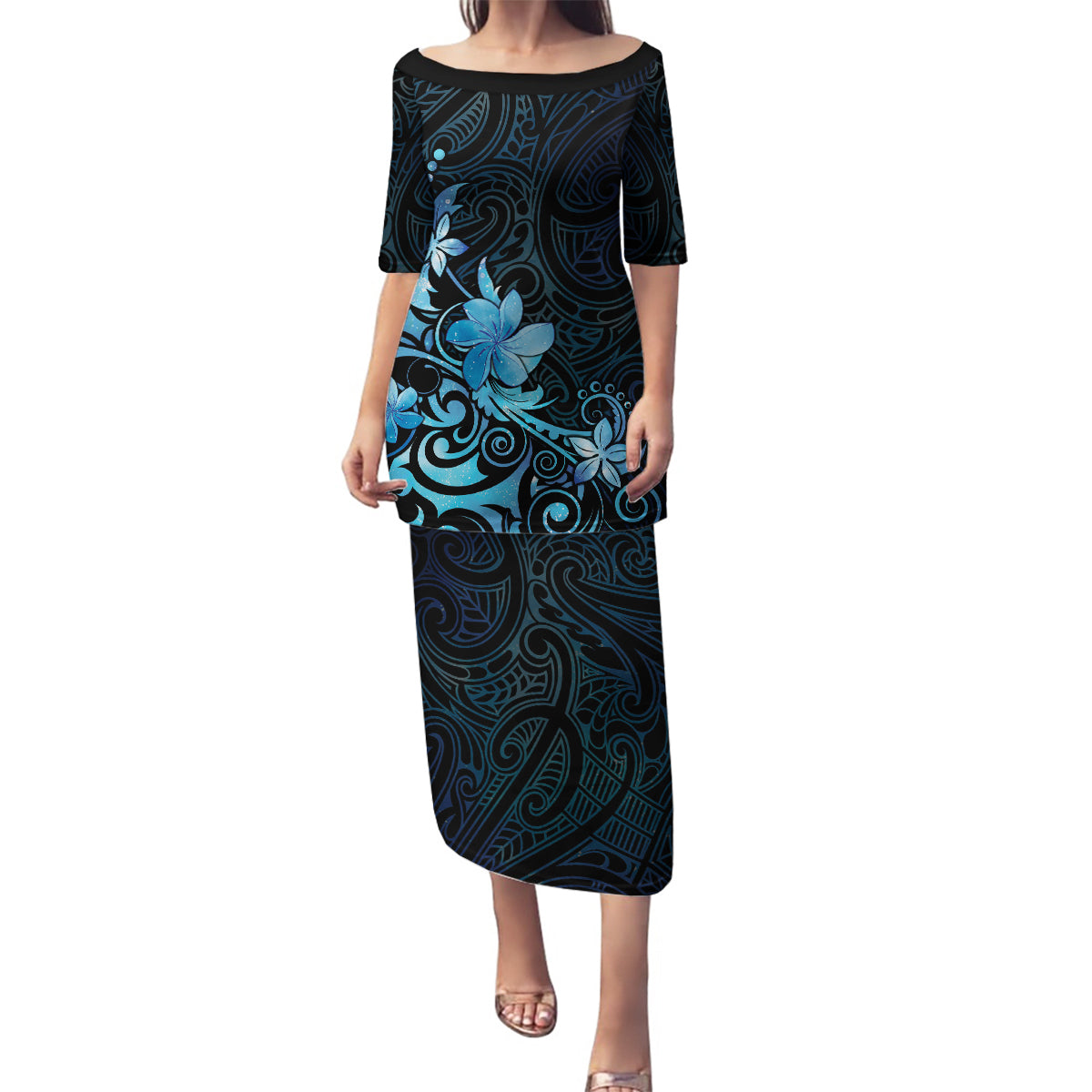 Matariki New Zealand Family Matching Puletasi and Hawaiian Shirt Maori Pattern Blue Galaxy