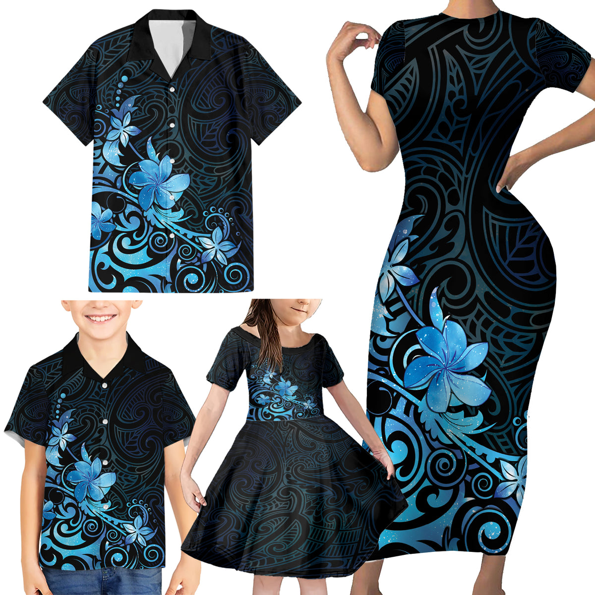 Matariki New Zealand Family Matching Short Sleeve Bodycon Dress and Hawaiian Shirt Maori Pattern Blue Galaxy LT05 - Polynesian Pride