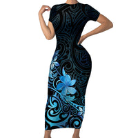 Matariki New Zealand Family Matching Short Sleeve Bodycon Dress and Hawaiian Shirt Maori Pattern Blue Galaxy LT05 Mom's Dress Blue - Polynesian Pride