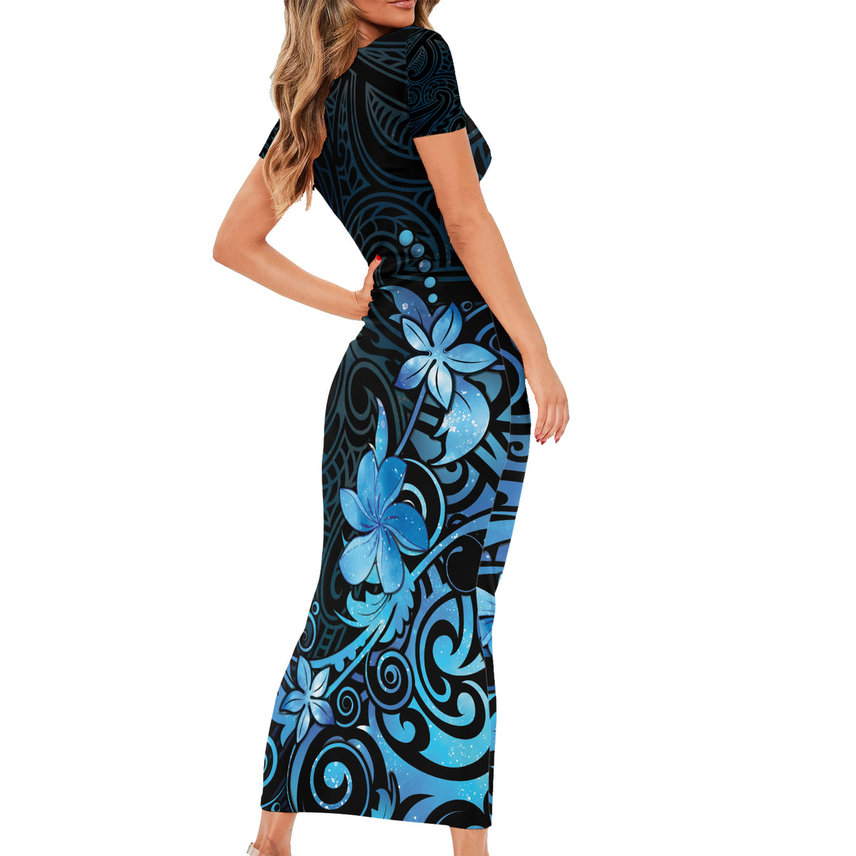 Matariki New Zealand Family Matching Short Sleeve Bodycon Dress and Hawaiian Shirt Maori Pattern Blue Galaxy LT05 - Polynesian Pride