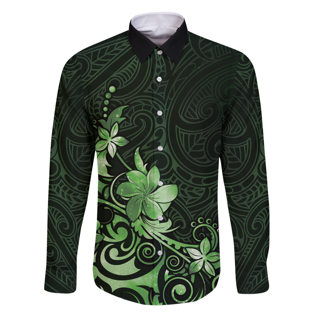 Matariki New Zealand Family Matching Long Sleeve Bodycon Dress and Hawaiian Shirt Maori Pattern Green Galaxy LT05 Dad's Shirt - Long Sleeve Green - Polynesian Pride