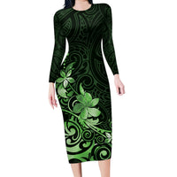 Matariki New Zealand Family Matching Long Sleeve Bodycon Dress and Hawaiian Shirt Maori Pattern Green Galaxy LT05 Mom's Dress Green - Polynesian Pride