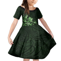 Matariki New Zealand Family Matching Mermaid Dress and Hawaiian Shirt Maori Pattern Green Galaxy LT05 Daughter's Dress Green - Polynesian Pride