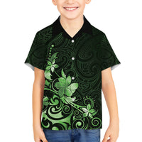 Matariki New Zealand Family Matching Short Sleeve Bodycon Dress and Hawaiian Shirt Maori Pattern Green Galaxy LT05 Son's Shirt Green - Polynesian Pride