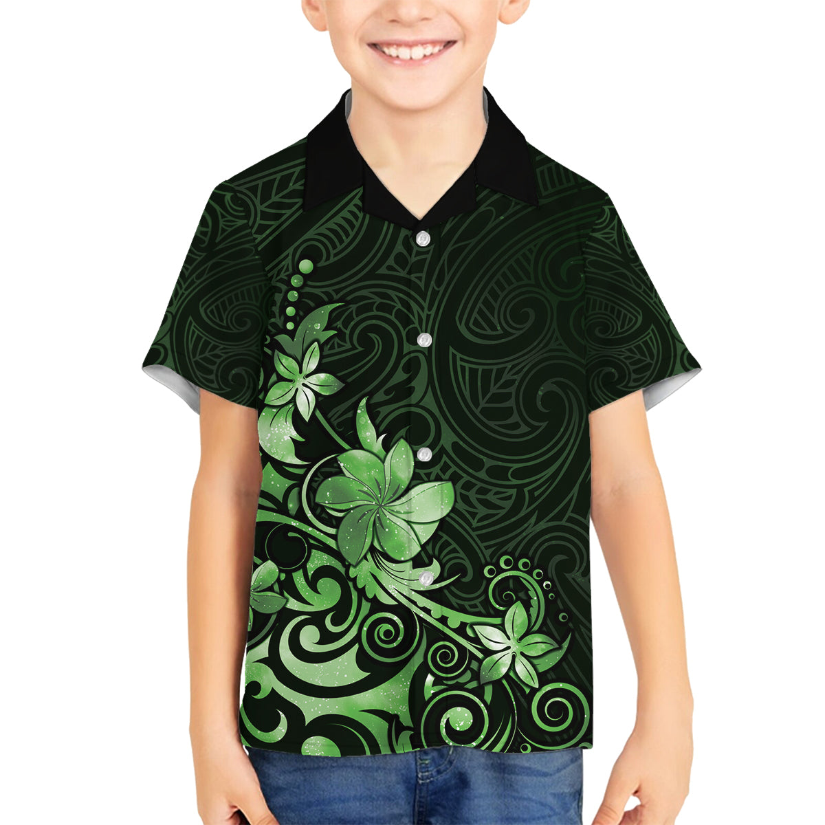 Matariki New Zealand Family Matching Summer Maxi Dress and Hawaiian Shirt Maori Pattern Green Galaxy LT05 Son's Shirt Green - Polynesian Pride