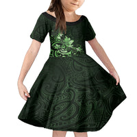 Matariki New Zealand Family Matching Tank Maxi Dress and Hawaiian Shirt Maori Pattern Green Galaxy LT05 Daughter's Dress Green - Polynesian Pride
