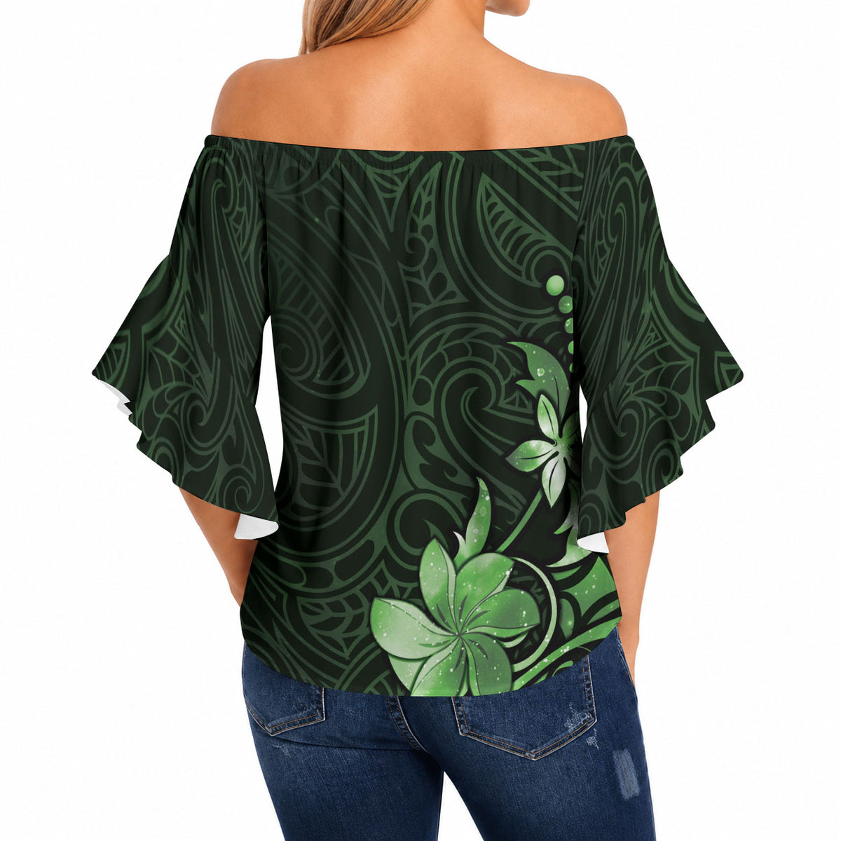Matariki New Zealand Off Shoulder Wrap Waist Top Maori Pattern Green Galaxy LT05 - Polynesian Pride