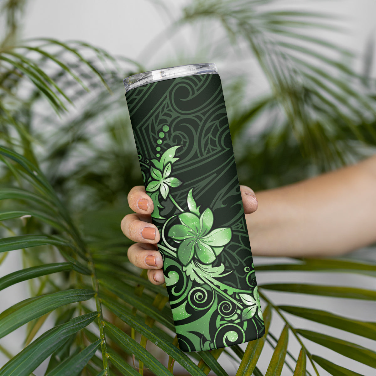Matariki New Zealand Skinny Tumbler Maori Pattern Green Galaxy