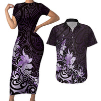 Matariki New Zealand Couples Matching Short Sleeve Bodycon Dress and Hawaiian Shirt Maori Pattern Purple Galaxy LT05 Purple - Polynesian Pride
