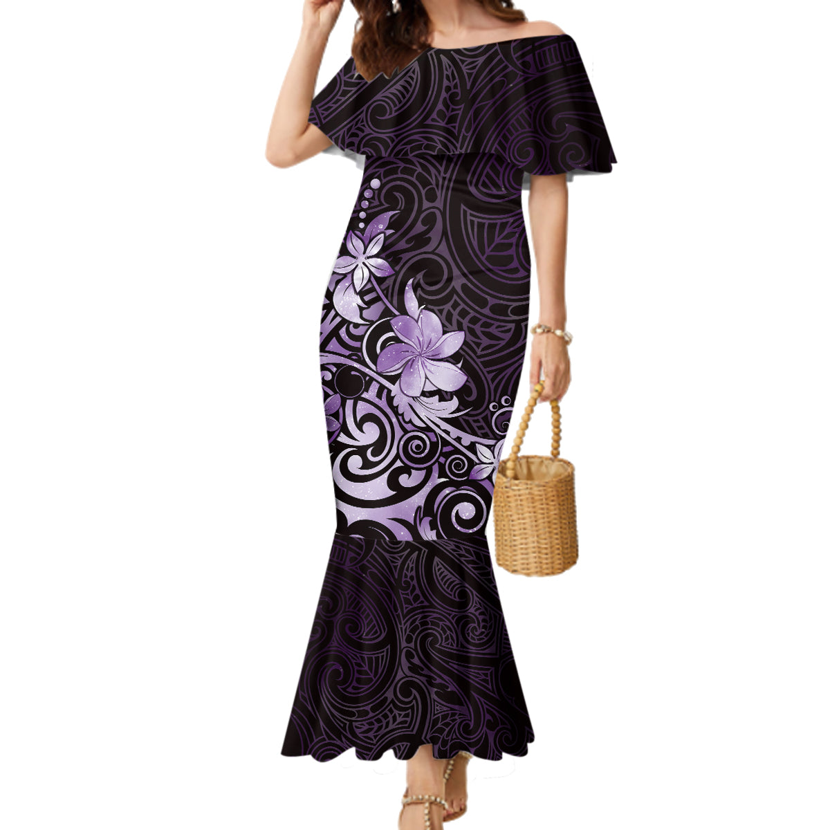 Matariki New Zealand Family Matching Mermaid Dress and Hawaiian Shirt Maori Pattern Purple Galaxy LT05 Mom's Dress Purple - Polynesian Pride