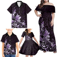 Matariki New Zealand Family Matching Off Shoulder Maxi Dress and Hawaiian Shirt Maori Pattern Purple Galaxy LT05 - Polynesian Pride