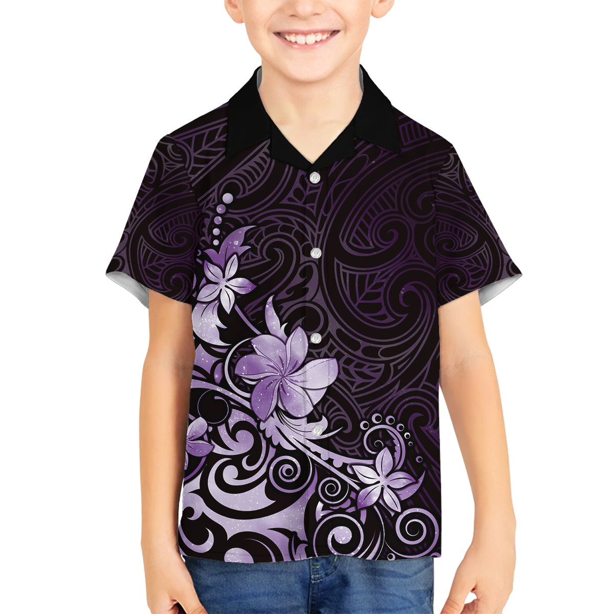 Matariki New Zealand Family Matching Off Shoulder Maxi Dress and Hawaiian Shirt Maori Pattern Purple Galaxy LT05 Son's Shirt Purple - Polynesian Pride