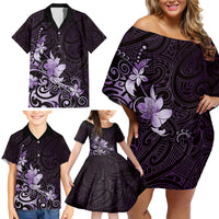 Matariki New Zealand Family Matching Off Shoulder Short Dress and Hawaiian Shirt Maori Pattern Purple Galaxy LT05 - Polynesian Pride