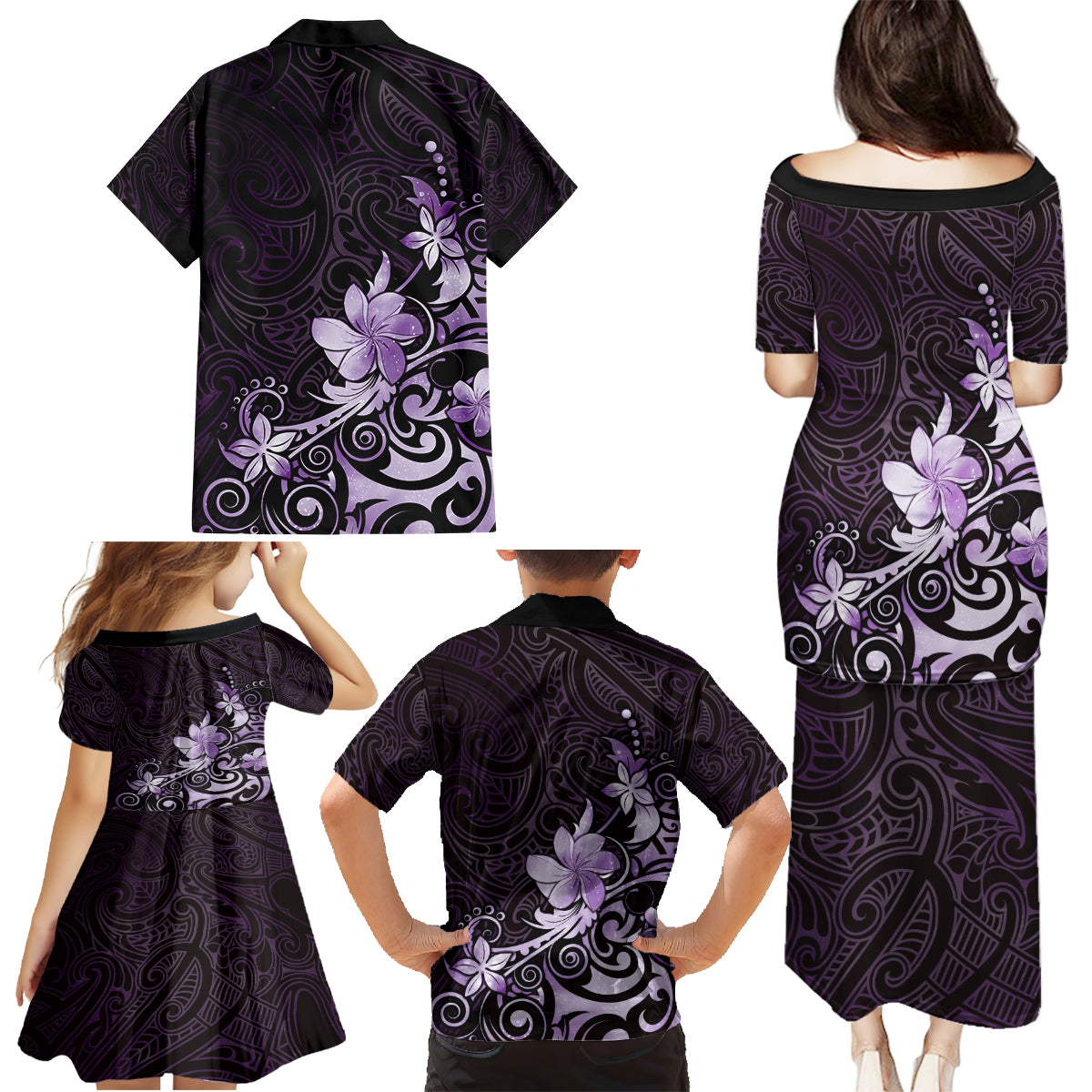 Matariki New Zealand Family Matching Puletasi and Hawaiian Shirt Maori Pattern Purple Galaxy LT05 - Polynesian Pride