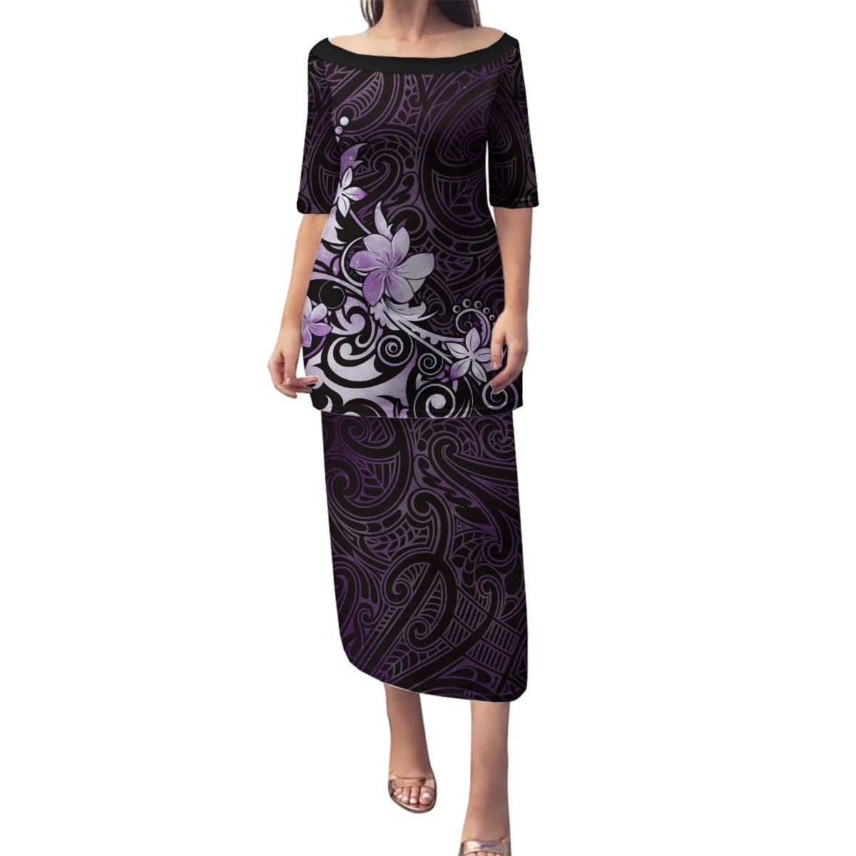 Matariki New Zealand Family Matching Puletasi and Hawaiian Shirt Maori Pattern Purple Galaxy LT05 Mom's Dress Purple - Polynesian Pride