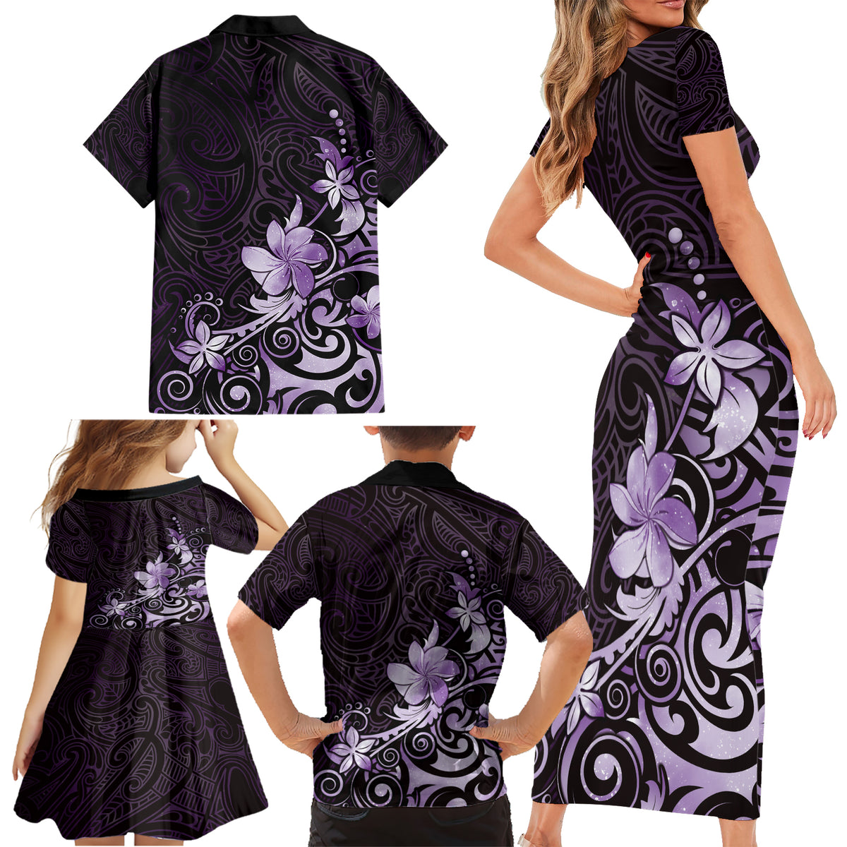 Matariki New Zealand Family Matching Short Sleeve Bodycon Dress and Hawaiian Shirt Maori Pattern Purple Galaxy LT05 - Polynesian Pride