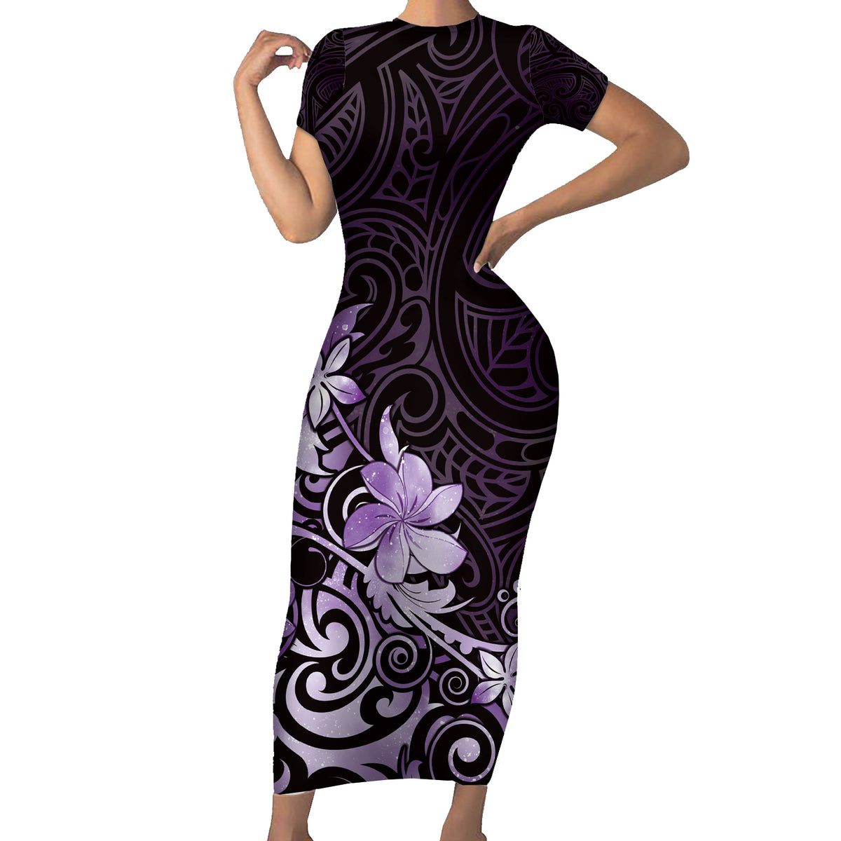 Matariki New Zealand Family Matching Short Sleeve Bodycon Dress and Hawaiian Shirt Maori Pattern Purple Galaxy LT05 Mom's Dress Purple - Polynesian Pride