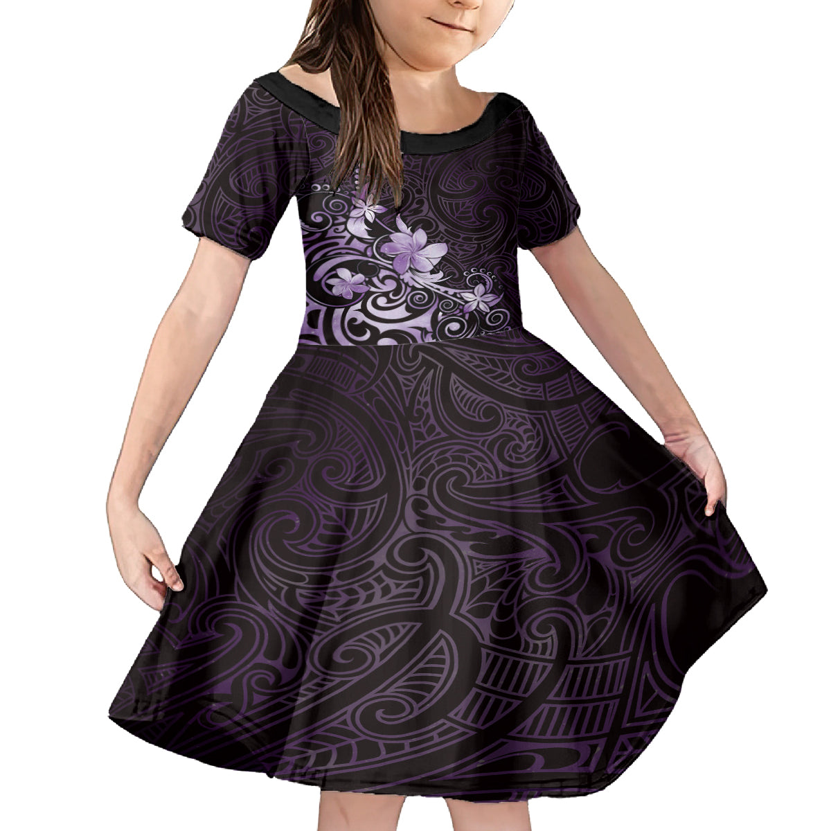 Matariki New Zealand Family Matching Summer Maxi Dress and Hawaiian Shirt Maori Pattern Purple Galaxy LT05 Daughter's Dress Purple - Polynesian Pride