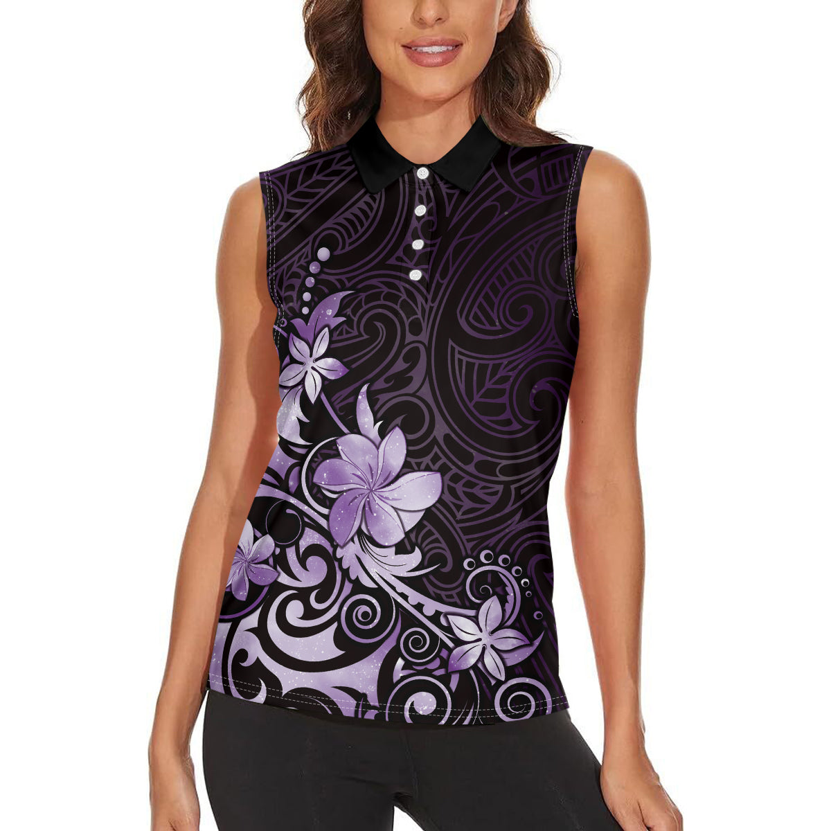 Matariki New Zealand Women Sleeveless Polo Shirt Maori Pattern Purple Galaxy
