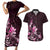 Matariki New Zealand Couples Matching Short Sleeve Bodycon Dress and Hawaiian Shirt Maori Pattern Pink Galaxy