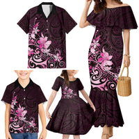 Matariki New Zealand Family Matching Mermaid Dress and Hawaiian Shirt Maori Pattern Pink Galaxy LT05 - Polynesian Pride