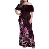 Matariki New Zealand Family Matching Off Shoulder Maxi Dress and Hawaiian Shirt Maori Pattern Pink Galaxy LT05 Mom's Dress Pink - Polynesian Pride
