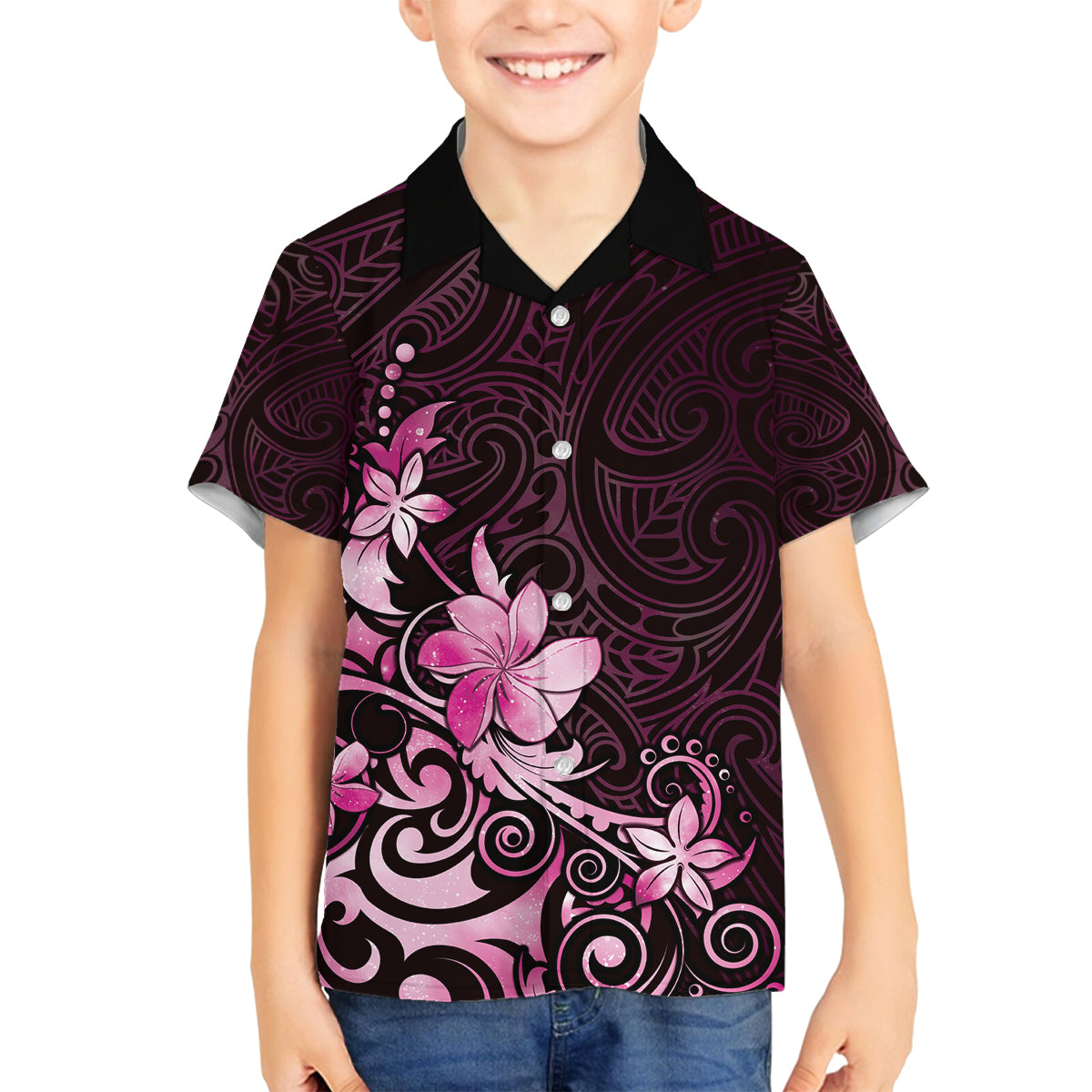 Matariki New Zealand Family Matching Off Shoulder Maxi Dress and Hawaiian Shirt Maori Pattern Pink Galaxy LT05 Son's Shirt Pink - Polynesian Pride