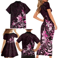 Matariki New Zealand Family Matching Short Sleeve Bodycon Dress and Hawaiian Shirt Maori Pattern Pink Galaxy LT05 - Polynesian Pride