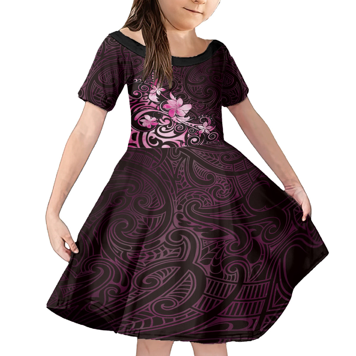 Matariki New Zealand Family Matching Tank Maxi Dress and Hawaiian Shirt Maori Pattern Pink Galaxy LT05 Daughter's Dress Pink - Polynesian Pride